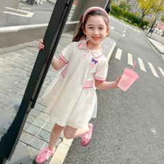 Summer 2024 New Girl's Dress for Baby Girls, Stylish Polo Neck Dress for Little Kids, Short Sleeve Princess Dress
