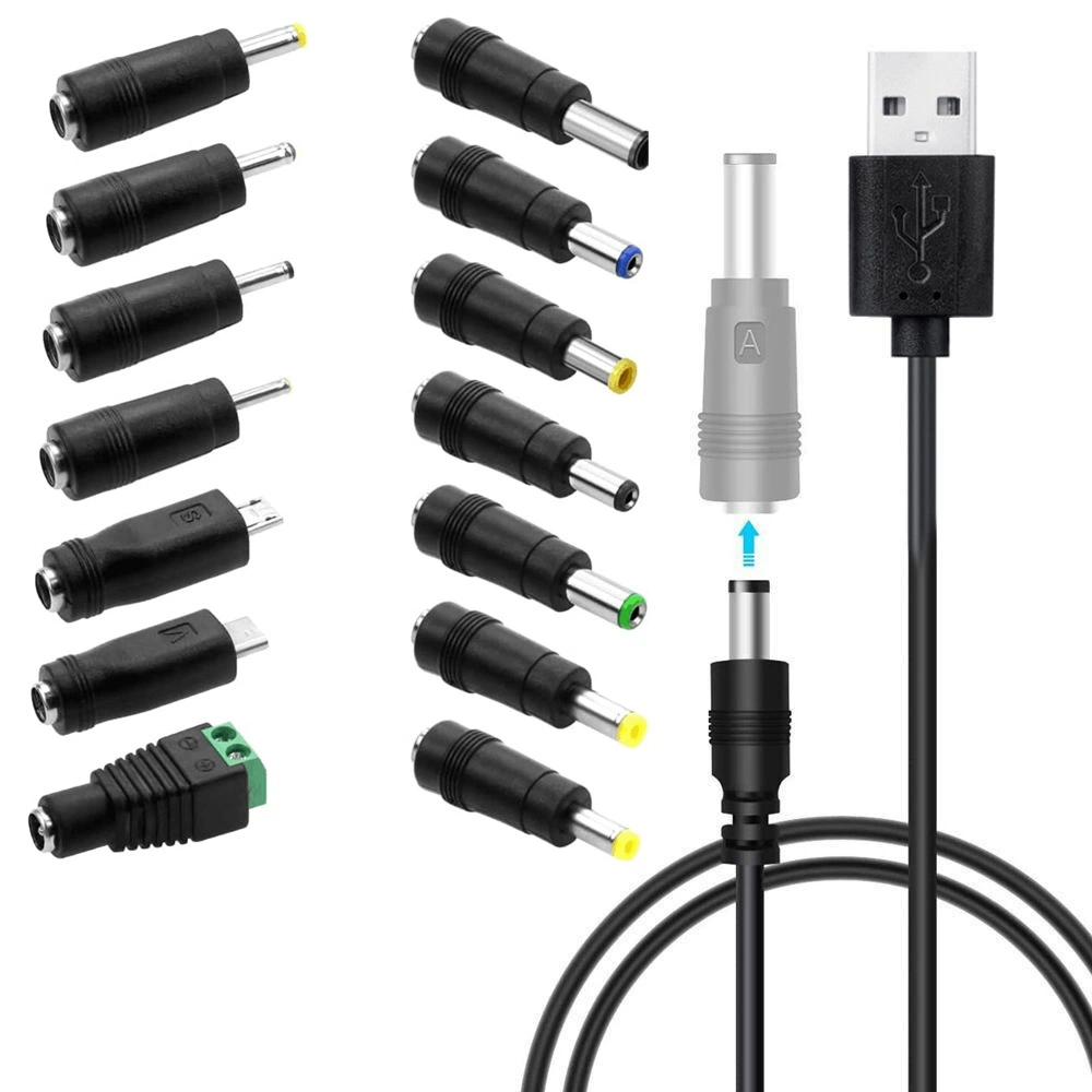 Конвертируйте головку ноутбука 14 в одном комплекте плюс USB-кабель 5.5*2.1 Многофункциональный блок преобразования источника питания