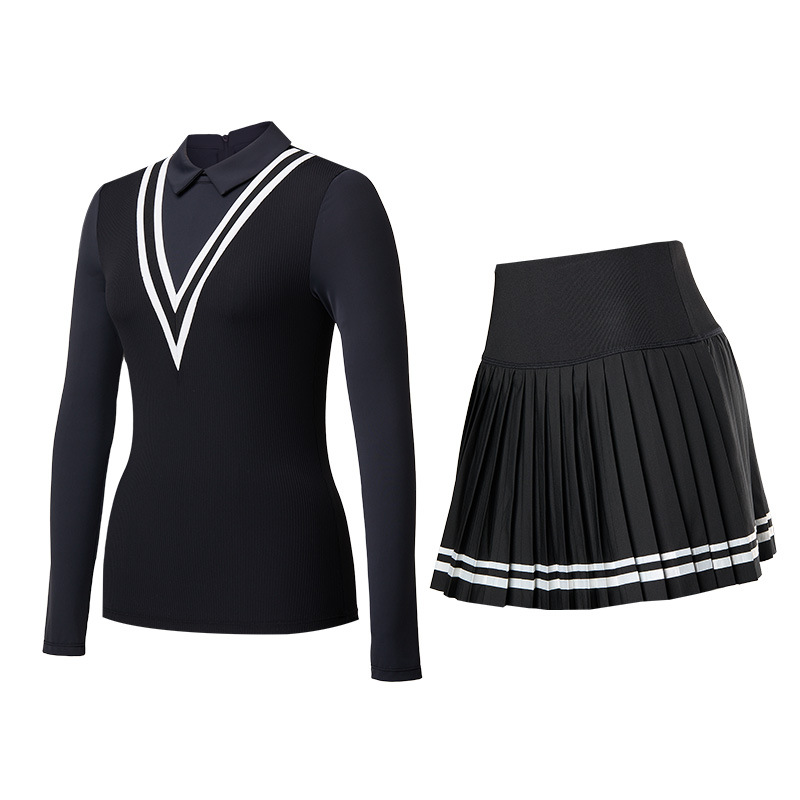 Traje deportivo de tenis de mujer otoño y invierno transpirable seco rápido golf yoga vestido corto con solapa manga larga dos piezas set