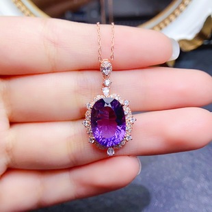 New natural amethyst pendant S925 silver inlaid main stone 10*14mm Joker net red explosions women's jewelry wholesale