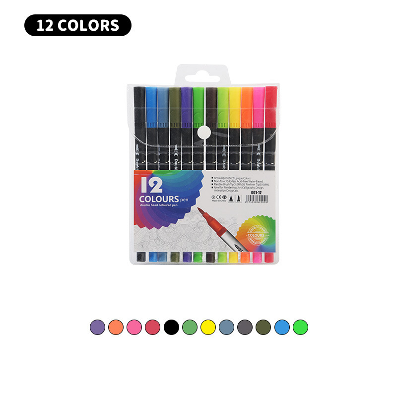 Bolígrafo de acuarela de doble cabeza en caja de pvc transfronterizo a base de agua para niños, bolígrafo de gancho de cabeza suave, pincel de pintura de anime de 120 colores
