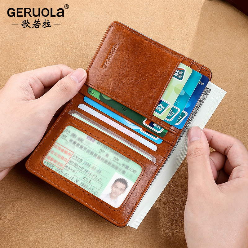 Cartera para hombre Cartera simple de cuero genuino Cartera corta de wallet para hombre Mini ultrafino para hombre transfronterizo