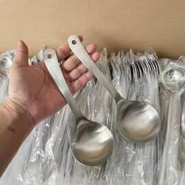 不锈钢汤勺子家用调羹汤匙饭堂舀汤盛粥火锅勺子砂光分餐大小公勺