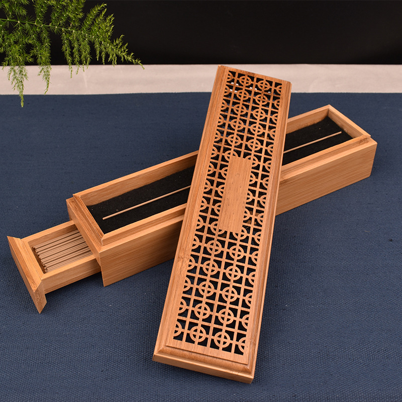 Er Li Double-layer Bamboo Wooden Line Incense Box for Lying Incense Furnace Horizontal Incense Insert Household Indoor Hollow-out Ailwood Sandalwood Smoked