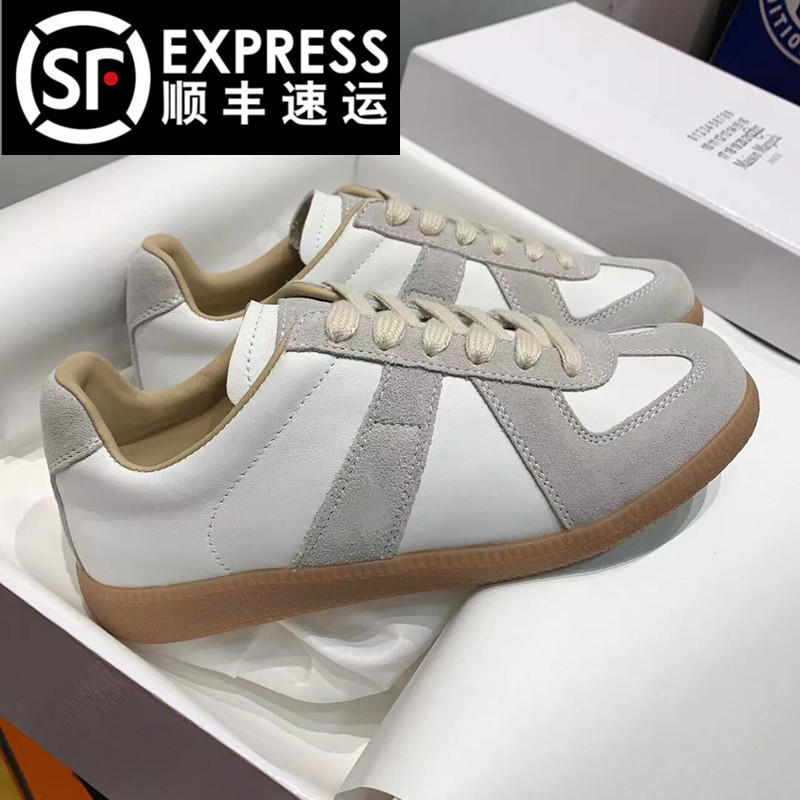 Margiela Mm6 German Training Shoes for Men and Women, Same Style for Couples, Retro Genuine Leather Casual Sports Sneakers, Versatile White Shoes