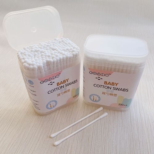 Big-eyed little monster baby paper shaft thin double-ended ear scoop spiral cotton swab baby cotton swab cotton ball 200 pack