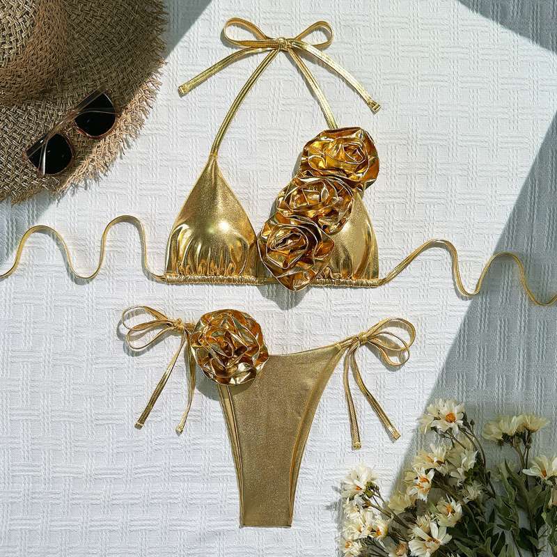 European and American Strappy Bikini Swimsuit Female Sexy Halter Thong Hot Girl Beach Vacation Cross-Border Foreign Trade Swimsuit Female