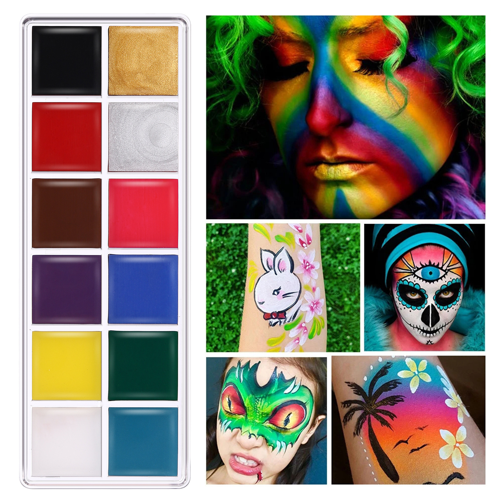 Langmanni 12-color oil-based facial makeup palette Body painting paint Saturation High DIY Face Color cream Application Scenario