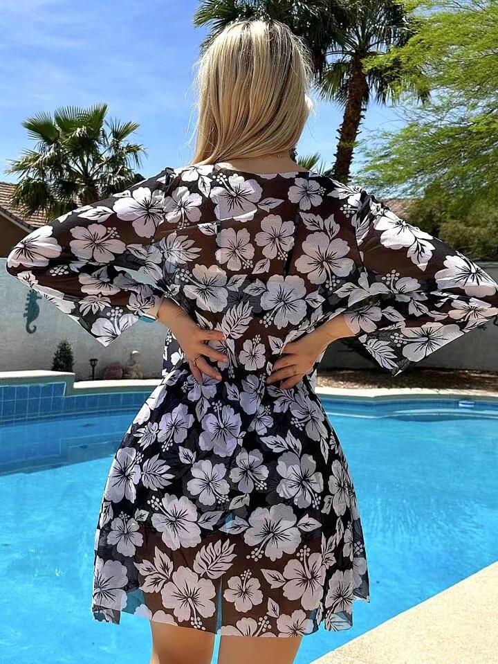 231g Weight Long Sleeve Sleeve Length Polyester Fabric Type Shorts Co-ord Set Sets Type 3 Pieces Set Quantity Swimming Occasion 3 Pieces Set Neckline Regular Fit Fit Type Bohemian Pattern Women's Gender Sexy Style Women's Sexy Bohemian 3 Pieces Set Bikinis Swimwear 1