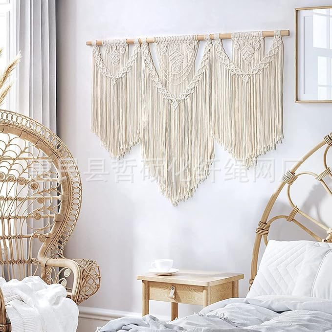 macrame三辊拼接挂毯波西米亚风家居装饰成品纯手工编织棉绳ins风