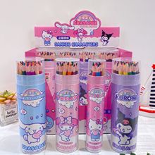 正版三丽鸥12色24色36色可擦彩色铅笔桶装小学生涂鸦绘画彩铅画笔