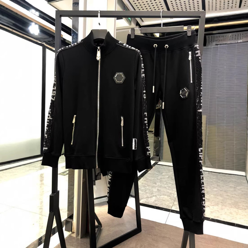 Autumn and Winter Philip Plein Men's Stand-Collar Sports Casual Suit with Zipper and Rhinestone Skull Design Trendy Brand Pp Suit for Men Autumn and Winter Philip Plein Men's Stand-Collar Sports Casual Suit with Zipper and Rhinestone Skull Design Trendy Brand Pp Suit for Men