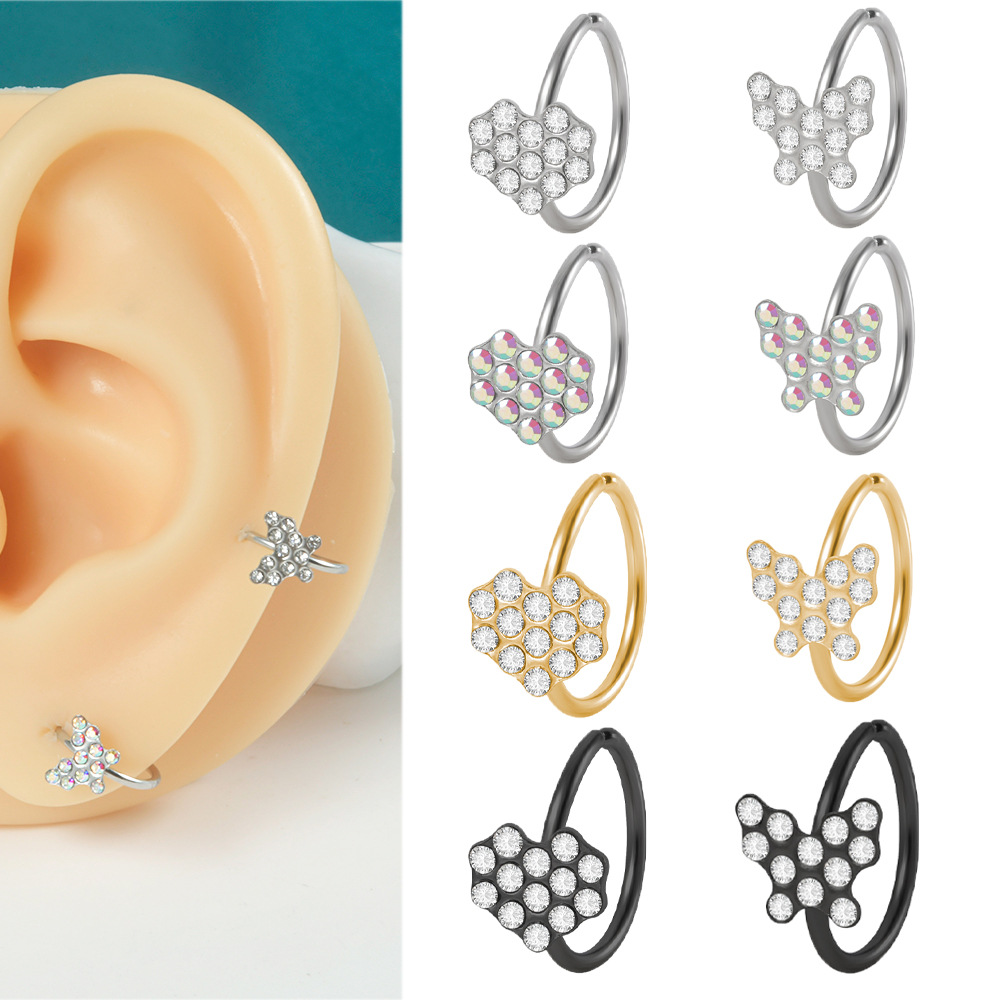 black nose piercing stainless steel heart shaped