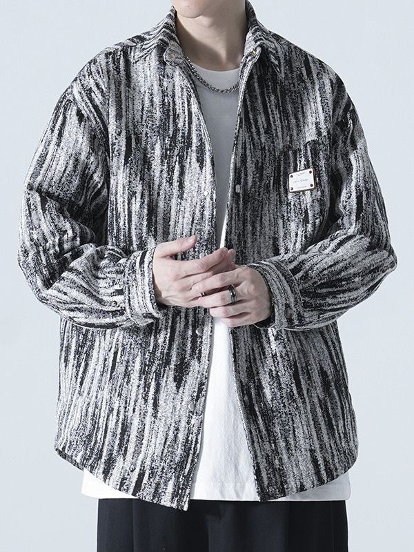 Otoño nueva moda nacional abrigo de solapa primavera y otoño suelta retro de gama alta camisa casual chaqueta administrativa hombres