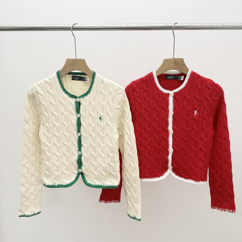 High-Quality/Rl26 Autumn and Winter Style Pony Round-Neck Cable Knit Cardigan with Handmade Lace Weaving, Pure Cotton Knitwear, Short Style High-Quality/Rl26 Autumn and Winter Style Pony Round-Neck Cable Knit Cardigan with Handmade Lace Weaving, Pure Cotton Knitwear, Short Style