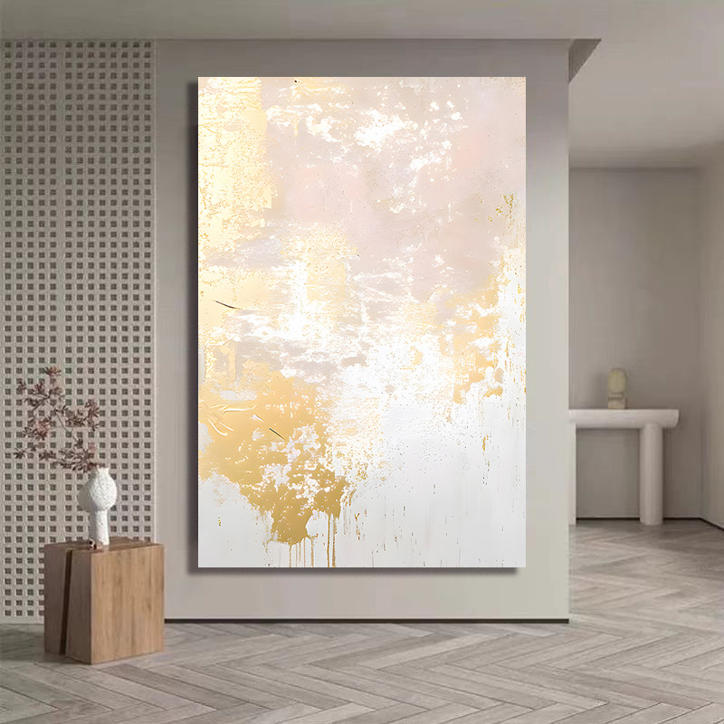 纯手绘油画酒店软装挂画金箔样板间工装手绘油画高端别墅装饰挂画