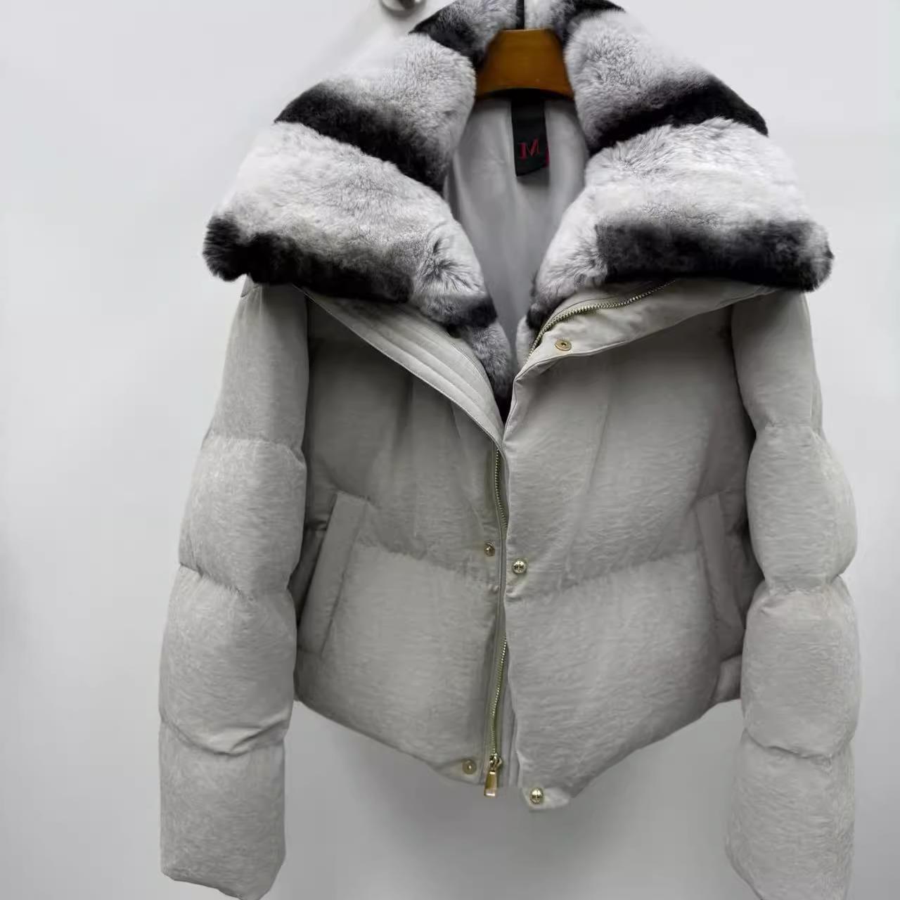 2025 New Classy Fur Big Fox Fur Collar Goose down Jacket Rex Rabbit Fur Collar down Jacket Women's Short Warm Jacket