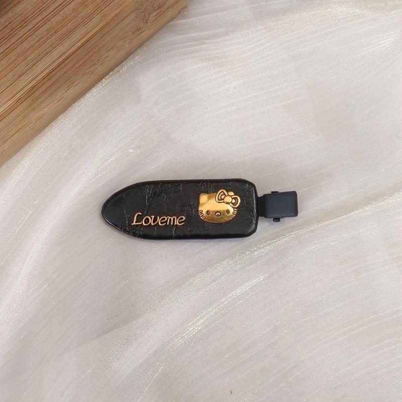 韩系新款KT猫无痕夹黑色皮质爱心鸭嘴夹小众可爱边夹刘海夹侧边夹|undefined