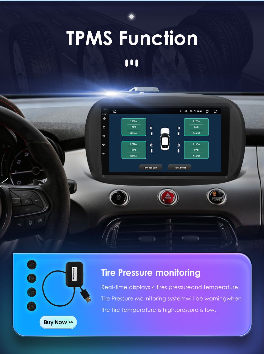 9-inch suitable for 14-20 Fiat 500X Android car central control large screen navigator Wireless carplay