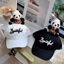 韩国单饼干熊亲子棒球帽百搭黑白儿童鸭舌帽卡通遮阳帽字母帽子