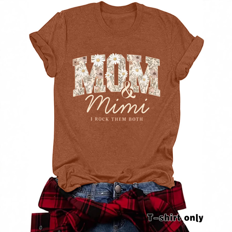European and American Cross-Border Women's T-Shirts in Stock, Mom and Me Love Them Both, Printed Summer New Short-Sleeve T-Shirts for Women European and American Cross-Border Women's T-Shirts in Stock, Mom and Me Love Them Both, Printed Summer New Short-Sleeve T-Shirts for Women