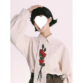 杨二大梦原创玫瑰少年玫瑰刺绣设计感肌理感复古衬衫上衣秋装