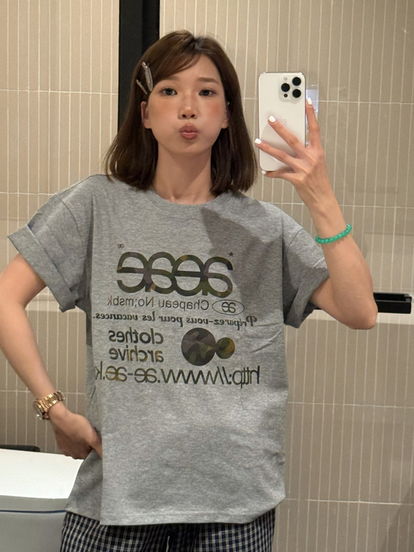 韓国ニッチaeae25夏ロゴウェブロゴレタードロップショルダーラウンドネックルーズカジュアル半袖Tシャツ|undefined