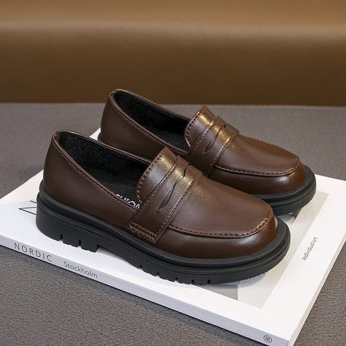 Girls' small leather shoes British style black children's shoes spring and autumn new boys' casual shoes children's bean shoes single shoes