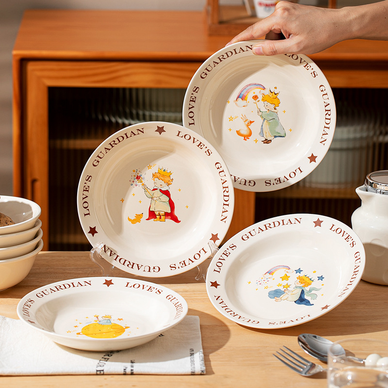 Cartoon Little Prince Cute 8 Inch Soup Plate Ceramic Plate Home Ins Style Breakfast Plate Cream Style Tableware