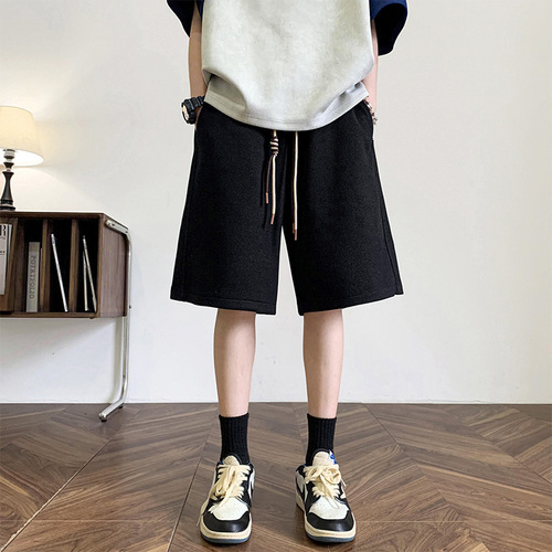 Striped heavy roger sports shorts, men's summer fashion brand American casual mid-pants, loose wide-leg five-quarter pants