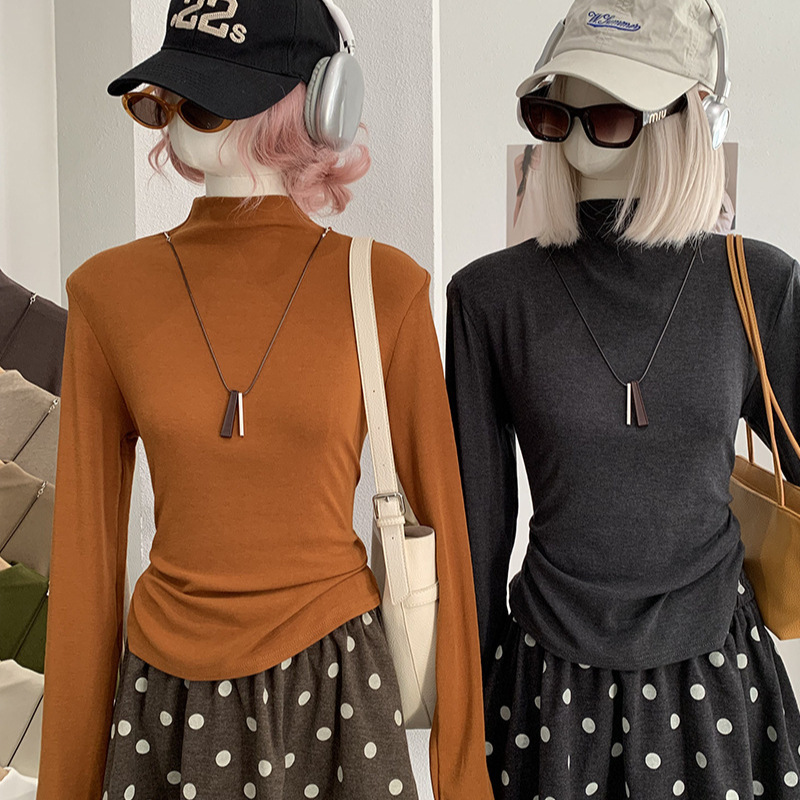 KEKEZOON half-turtleneck with necklace, solid color, slim-fit, long-sleeved base layer T-shirt, top 9156 KEKEZOON half-turtleneck with necklace, solid color, slim-fit, long-sleeved base layer T-shirt, top 9156