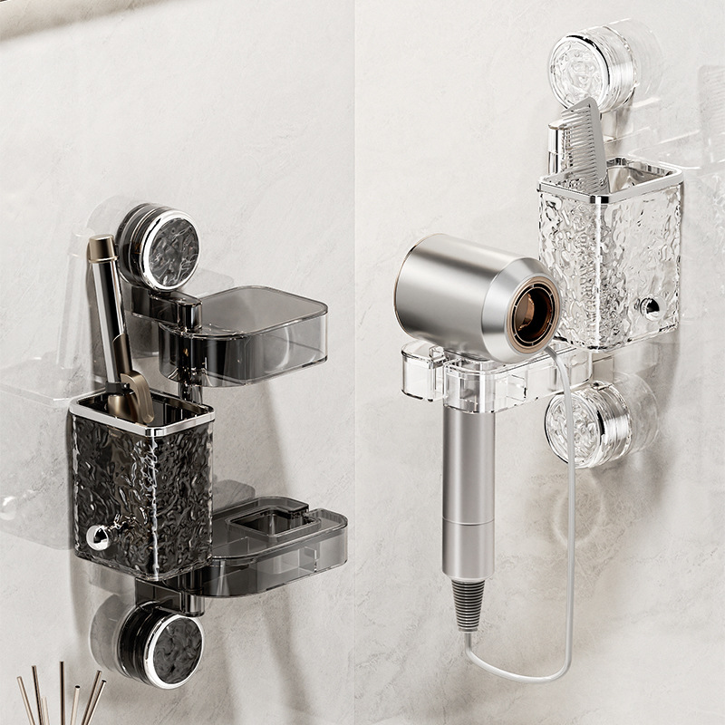 Soporte de secador de pelo con ventosa, sin perforación, secador de pelo giratorio multifuncional, soporte de conducto de aire montado en la pared del baño