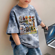 夏季新款外国山海经印花中大童装百搭纯棉T恤短袖男女童宽松上衣