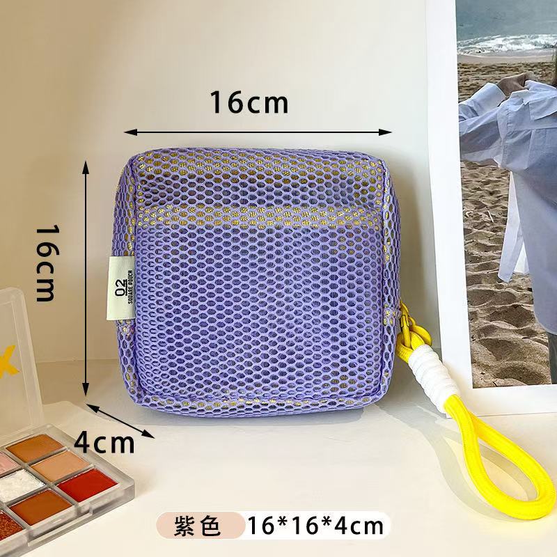 새로운 도파민 컬러 두부 가방 대용량 화장품 가방 휴대용 화장품 메쉬 저장 가방 대용량