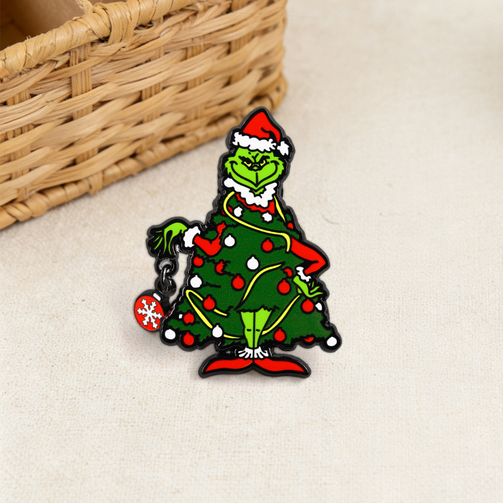 Christmas Grinch Christmas Tree Brooch Snowflake Pendant Holiday Enamel Badge Cartoon Backpack Clothing Metal Decoration
