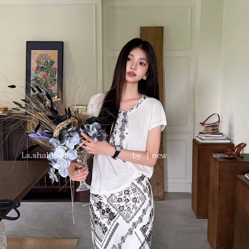 Ls Simple V-Neck Casual Versatile Knitted Sweater for Women Guangzhou Shisanxing 2026 Summer New Model 60090 #