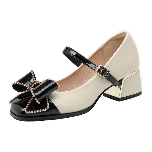  New Plus Size French Mary Jane Shoes with Thick Heels for Women - Spring and Autumn One-Piece High Heels (Size 41-43)