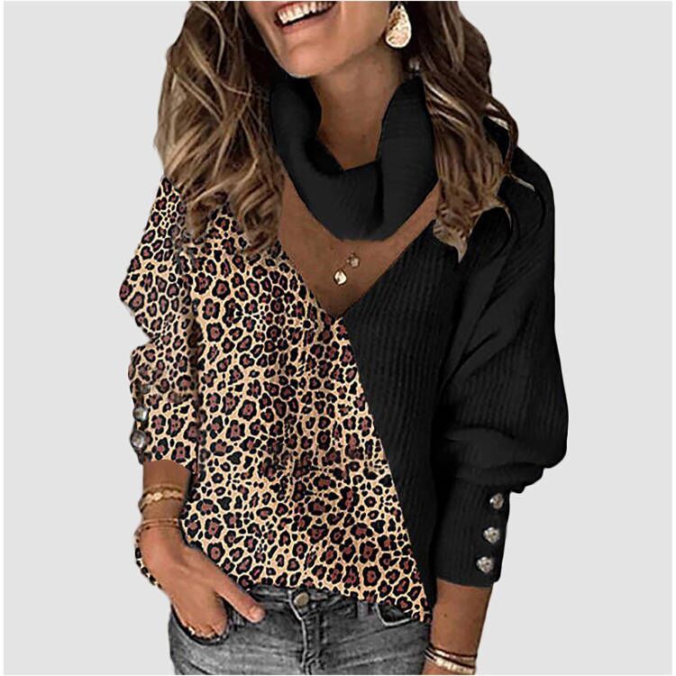 Women's Knitwear Long Sleeve Sweaters & Cardigans Printing Patchwork Button Fashion Leopard display picture 3