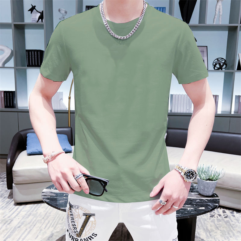 Verano nuevos hombres de moda corto cuello redondo color sólido ropa superior de manga corta Camiseta de los hombres camiseta versátil casual slim fit t