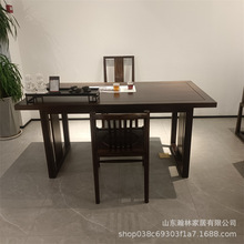 多功能书桌书椅 新中式黑檀木雕刻长方形书桌 办公室书桌