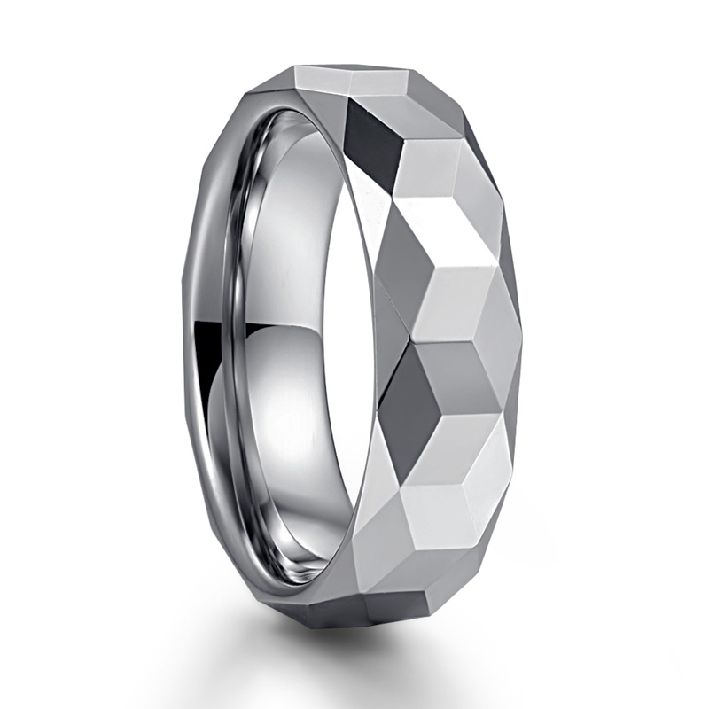 6MM wide steel polished diamond faceted men's tungsten steel ring in stock a generation of beauty code 7-12
