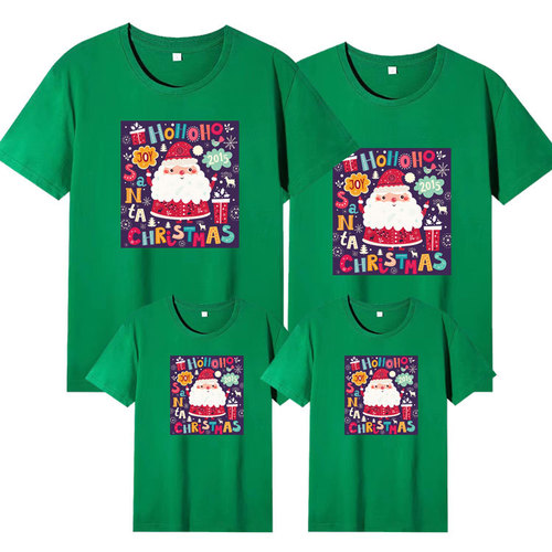 Christmas parent-child short-sleeved family wear for a family of three or four, western-style kindergarten activity class uniforms, mother-daughter T-shirts