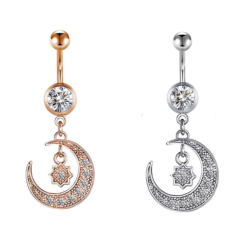 Gold Toad Moon Navel Ring Round Inlaid Zircon Belly Button Ring Body Jewelry detail image 9
