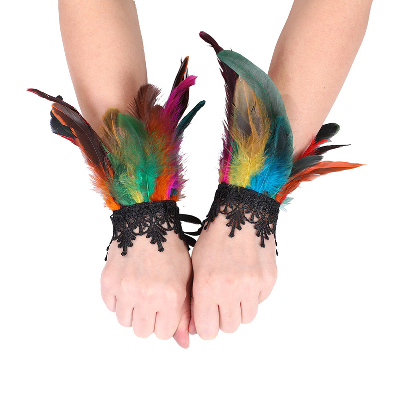 European and American Cross-Border Feather Bracelets Carnival Festival Performance Masquerade Lace Accessories Gothic Style Wristbands