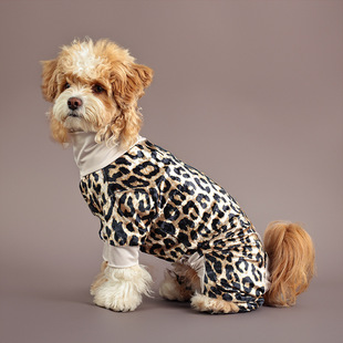 ?Pet Clothes Classic Leopard Print Four-Legged Gold Velvet Autumn and Winter Warm Anti-Shedding Pajamas for Small and Medium-Sized Dogs