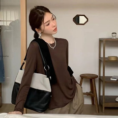 明星同款25早秋松弛感时尚可叠穿打底衫 百搭软糯极简风经典长袖T