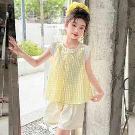 女童夏装套装无袖2025新款小女孩网红炸街洋气时髦大儿童短袖短裤