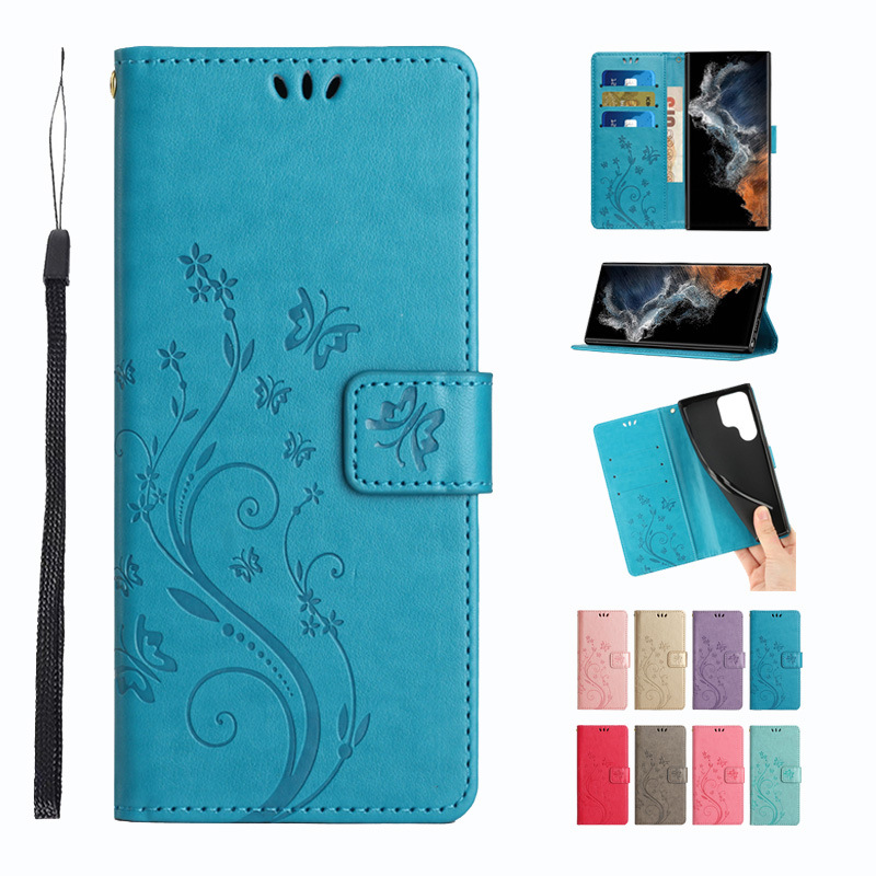 适用三星S25edgeS24UltraS23FE手机皮套A16A56蝴蝶压花保护套A25E