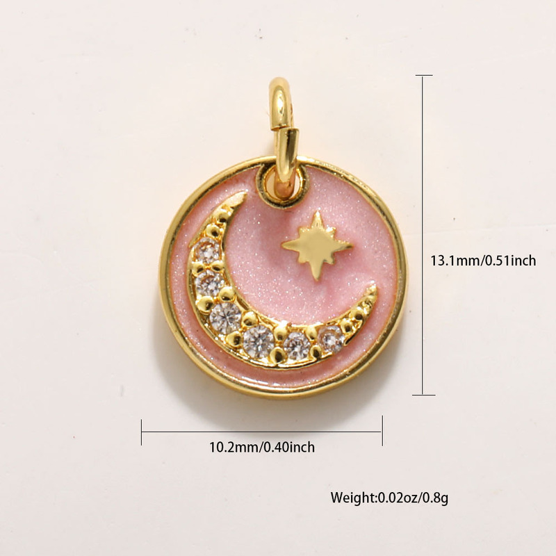 DIY 銅メッキ 18 k ゴールドムーンスターネックレスペンダントオイルドリップジルコン五芒星ブレスレットイヤリングキーホルダーペンダント|undefined