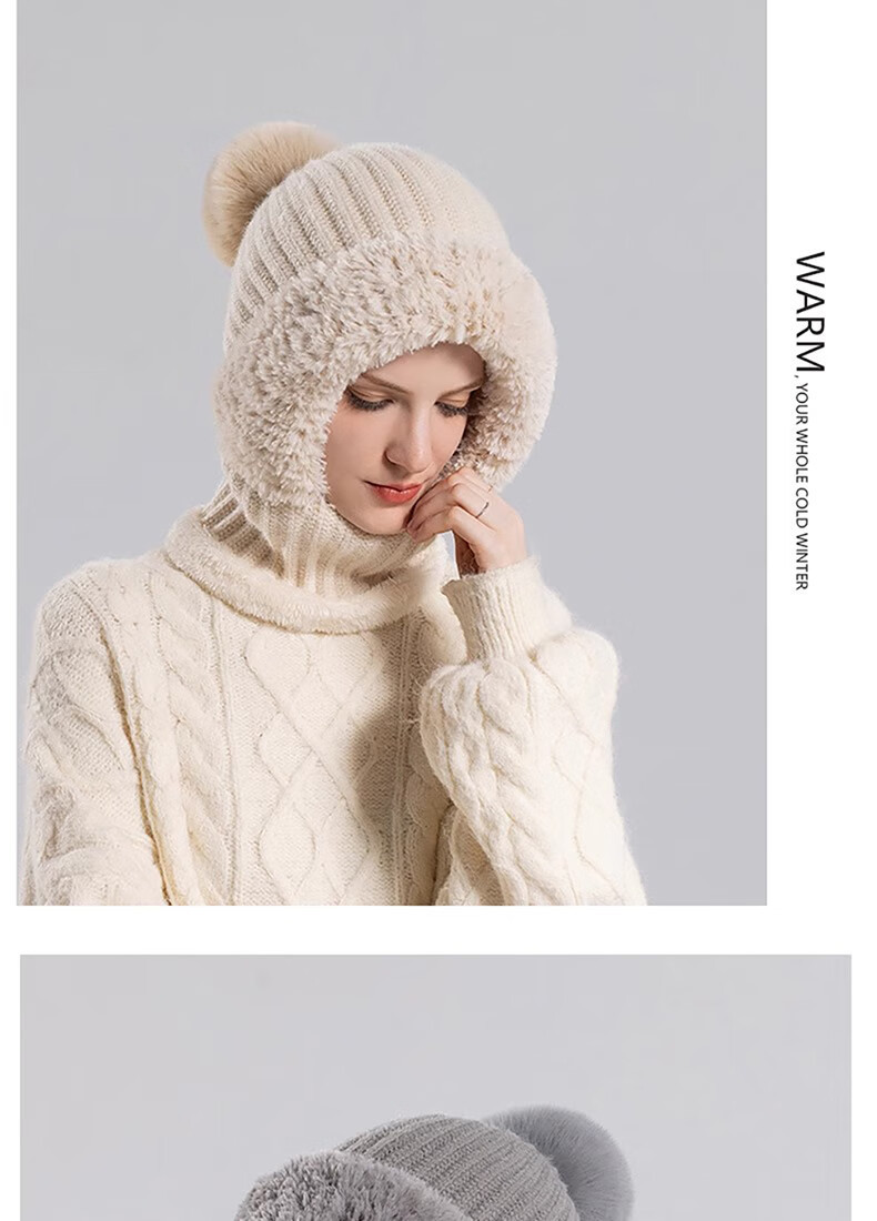 Grenzüberschreitende Schalmaske mit integrierter Passform für Damen, winddicht, fleecegefüttert, warm gestrickt, ideal zum Radfahren im Winter._voghion.com